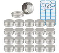 ZEOABSY 30 Pezzi Barattoli di alluminio 50ml a Vite Argento Scatola in Alluminio Forma Rotondo, Vasetti per DIY Candele Cosmetico Caramella Gadget Balsamo Labbra, 2x Etichette e 5x Spatola