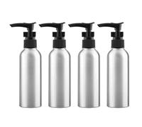 ZEOABSY 4 Pezzi 120ml Argento Alluminio Argento Bottiglie Dosatori per Cosmetico Bagno Hotel, 30 ml Bottiglie con Pompa Nero per Lozione Corpo Doccia Shampoo Gel Dispenser Viaggio