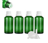 ZEOABSY 4 Pezzi Bottiglietta di Vetro per Oli Essenziali da 50 ml Verde Bottiglia con Tappo di Sicurezza Bianco con Contagocce Interno a Caduta, Contenitori di Aromaterapia