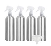 ZEOABSY 4 Pezzi Vuoto 500ml Spruzzino con Flacone in Alluminio, Spruzzatore per Acqua in Alluminio, Bottiglia con Erogatore Spray Trasparente per Parrucchieri, Giardino, Casa + 1 Pezzi Imbuto
