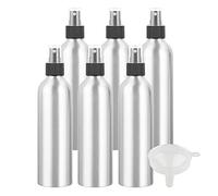 ZEOABSY 6 Pezzi 250 ml Bottiglie Spray Argento Vuote in Alluminio con Pompa Nera Fine Nebbia Flacone Spray per Cosmetica Acqua Profumo da Viaggio Riempibile, Imbuto