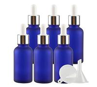 ZEOABSY 6 Pezzi Blu Opaco Bottiglie Contagocce Vetro 30 ml, con Pipette Contagocce Vetro,anello a vite Argento, per Laboratorio,Olio Essenziale, Aromaterapia +2 imbuti