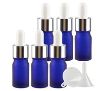 ZEOABSY 6 Pezzi Blu Opaco Bottiglie Contagocce Vetro 5 ml, con Pipette Contagocce Vetro,anello a vite Argento, per Laboratorio,Olio Essenziale, Aromaterapia +2 imbuti