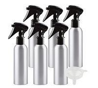 ZEOABSY 6 Pezzi Vuoto 150ml Spruzzino con Flacone in Alluminio, Spruzzatore per Acqua in Alluminio, Bottiglia con Erogatore Spray Nero per Parrucchieri, Giardino, Casa + 1 Pezzi Imbuto