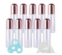 ZEOABSY Portatile 10 Pezzi Bottiglia da 5 ml in vetro Trasparente vuoti riempibili roll-on con sfera in acciaio inox e copertura Rosa, per cosmetici cosmetici per oli essenziali e profumo, viaggi