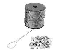 ZEONHAK Bobina di filo da 1 mm, 122 m in acciaio inox, lunghezza cavo aereo con 100 morsetti a crimpare, manicotto ad anello, nucleo 7 x 7 filo