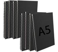 ZEONHAK Confezione da 8 quaderni da disegno neri formato A5, 60 fogli, 120 pagine, rilegatura a spirale, fogli da disegno con copertina in carta kraft da 100 g/m², per pittura, scrittura