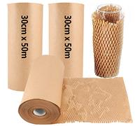 ZEONHEI 2 rotoli di carta da imballaggio a nido d'ape, 30 cm x 50 m, rotolo di carta kraft per imballare/conservare oggetti squisiti fragili