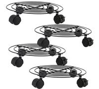 ZEONHEI Confezione da 4 contenitori per piante in metallo da 27 cm, con ruote, resistenti, da giardino, in ferro, rotondi, con rullo, per interni ed esterni, colore nero