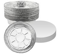 ZEONHEI Confezione da 40 vassoi in alluminio con coperchio di carta, vassoi rotondi in stagnola da 900 ml, contenitori per padelle in alluminio, teglie rotonde, teglie per cottura e torrefazione