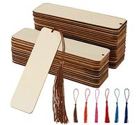 ZEONHEI Set di 36 segnalibri in legno vuoto, rettangolari in legno fai da te con nappe, segnalibri in legno incompiuto per decorazioni artigianali, compleanni, feste di Natale, 12 x 3,2 cm