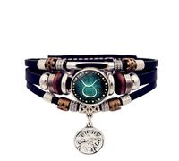 ZEPFJHE 12 costellazioni multistrato, catena a mano zodiacali, in pelle artificiale, accessorio unisex per uso quotidiano con zodiaci luminosi, Misura unica, come descritto