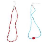 ZEPFJHE 2pcs Handmade Rosso Blu Perline Girocollo Collana Lunghezza Regolabile Neckchain Accessori di Moda Unici Per Le Donne Ragazze Collana di Perline Per Le Donne