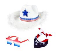 ZEPFJHE 4 luglio Costume Set Patriottico Occhiali da sole Bandiera Cow Boy Caps Paisley Bandana America Costumi Accessori Unisex Costumi Accessori