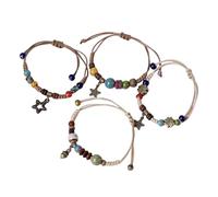 ZEPFJHE 4pcs regolabile stili etnici pigna e stella pendenti catena a mano braccialetti di perline per abbigliamento casual foglia stella