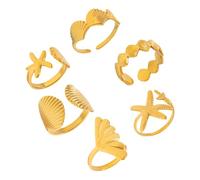 ZEPFJHE 6PCS Hot Day Beach Holiday Jewelry Open Joint Anelli Starfish Shell Design Robusto Lega Anelli Regolabili Set Regalo Collezione Multi Combinazione, Misura unica, come descritto, come descritto