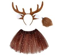 ZEPFJHE Accessorio per costume da festa di Natale Cervo Orecchio Cervo Fascia Coda Naso Gonna Per Donne Ragazza Compleanno Halloween Cosplay Fascia Regolabile Per Le Donne