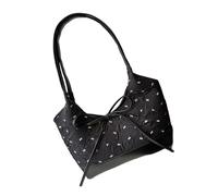 ZEPFJHE Archi alla moda Accento Ascelle Borsa Grande Capacità Rughe Design Casual Pendolari Poliestere PU Borse Ascelle Shopping, Nero , One Size