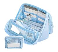 ZEPFJHE Astuccio multistrato, con manico, ad alta capacità, per penne, organizer staccabile, per studenti, Blu