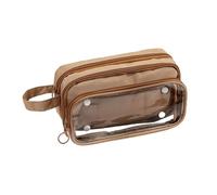 ZEPFJHE Astuccio per matite di grande capacità, multistrato, borsa staccabile, borsa cosmetica da viaggio, per ufficio, scuola, viaggi, Marrone
