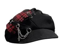 ZEPFJHE Berretti alla moda Britannico Elegante Cappello da pittore Tartan Moda Catena di Metallo Cabbie Cappello Per Outdoor Walk Club Cabbie Moda quotidiana, Rosso, Taglia unica