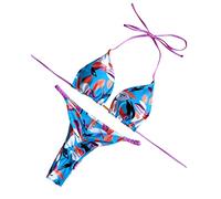 ZEPFJHE Bikini con allacciatura al collo per donne e ragazze Costume da bagno a due pezzi con stampa floreale Costume da bagno Backless Costumi da bagno da donna Halter-bikini Set due pezzi Costume da