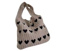 ZEPFJHE Borse all'uncinetto moda borsa a tracolla casual borsa a tracolla grande capacità cuore lavorato a maglia per le donne della ragazza versatile Tote borsa a tracolla in maglia alla moda, cachi