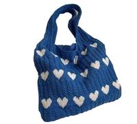 ZEPFJHE Borse all'uncinetto moda borsa a tracolla casual borsa a tracolla grande capacità cuore lavorato a maglia per le donne della ragazza versatile Tote borsa a tracolla in maglia alla moda, Blu