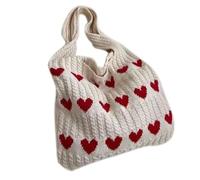 ZEPFJHE Borse all'uncinetto moda borsa a tracolla casual borsa a tracolla grande capacità cuore lavorato a maglia per le donne della ragazza versatile Tote borsa a tracolla in maglia alla moda