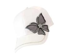 ZEPFJHE Brillanti Strass Farfalla Cappellini da Baseball per le Donne Cappello Protettivo Sole Regolabile Hiphop Danza Cappello per Ragazza Sunproof, bianco, Taglia unica