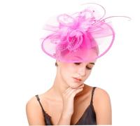 ZEPFJHE Cappello con velo rifinito con piume amichevole, comodo design traspirante, copricapo da sposa per donne e ragazze, copricapo con piume, Rosso rosato, Taglia unica