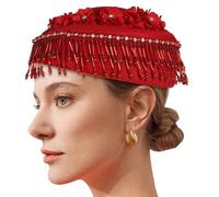 ZEPFJHE Cappello per assistente di volo per bambini adulti Air Hostess Party Cosplay Costume Strass Berretti di lana per cappello da festa di Halloween