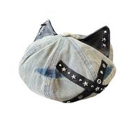 ZEPFJHE Cappucci estetici con borchie di orecchie di gatto in cotone copricapo regolabile retrò unisex design per cosplay streetwear outfit gotico gatto orecchio cappello da festa per le donne