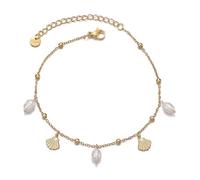 ZEPFJHE Cavigliera regolabile con perle di conchiglia con catena in acciaio inossidabile gioielli da spiaggia portatile per le donne regalo casual per feste eleganti piede perle