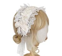 ZEPFJHE Cerchietto per capelli da donna, in pizzo, con fiocco, con nastro, accessorio per cosplay, cameriera, anime, copricapo
