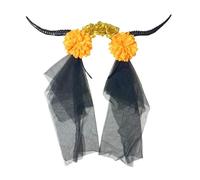 ZEPFJHE Cerchietto per capelli di Halloween con corno antilope serie scura fascia fiore con velo festa a tema copricapo festival puntelli fascia per capelli gotico copricapo
