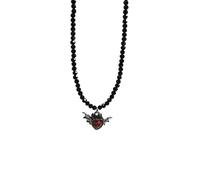 ZEPFJHE Collana alla moda con perline di cristallo nero accessorio che mostra motivi a cuore e farfalla per gli appassionati di moda gioielli estetici scuri, Misura unica, come descritto, come