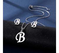 ZEPFJHE Collana alla moda in acciaio inox con ciondolo a forma di lettera unica, unisex, adatta per aggiungere fascino in argento lettera e orecchini set, Misura unica, come descritto, come descritto