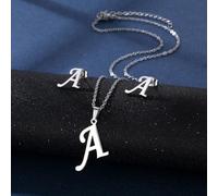 ZEPFJHE Collana alla moda in acciaio inox con ciondolo a forma di lettera unica, unisex, adatta per aggiungere fascino in argento lettera e orecchini set, Misura unica, come descritto, come descritto