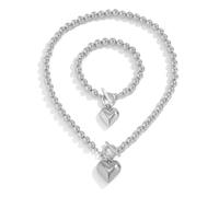 ZEPFJHE Collana Bracciale A Sospensione Per Cuore Collana Feste Nozze Set Gioielli Set A Pallina Accessori La Catena Perline Accessori Gioielli Donne