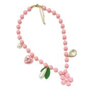 ZEPFJHE Collana con ciondolo a forma di fiore di pesco romantico, delicato con perline in resina color pesca, gioielli per occasioni quotidiane Collana con perline a cuore floreale