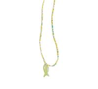 ZEPFJHE Collana con ciondolo a forma di pesce con perline colorate, lunghezza regolabile, catena alla clavicola, stile retrò, gioielli per tutti i giorni, casual, collana con conchiglie colorate