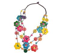 ZEPFJHE Collana con ciondolo floreale multistrato alla moda stile etnico accessorio per le donne con noci di cocco perline gioielli etnici
