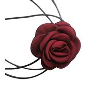 ZEPFJHE Collana girocollo con camelia in corda nera alla moda retrò per donne ragazze gioielli ornamento floreale girocollo, Misura unica, come descritto, come descritto