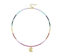 ZEPFJHE Collana iniziale con perline sfumate colorate fatte a mano con pietre di cristallo catena in oro 14 carati accessorio per abiti casual collana iniziale pietra colorata, talla única, come