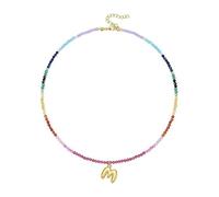 ZEPFJHE Collana iniziale con perline sfumate colorate fatte a mano con pietre di cristallo catena in oro 14 carati accessorio per abiti casual collana iniziale pietra colorata, talla única, come
