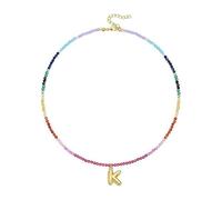 ZEPFJHE Collana iniziale con perline sfumate colorate fatte a mano con pietre di cristallo catena in oro 14 carati accessorio per abiti casual collana iniziale pietra colorata, talla única, come