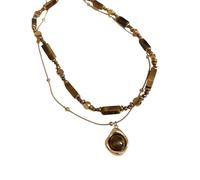 ZEPFJHE Collana vintage Inspire decorazione per le donne con ciondolo in pietra occhio di tigre e catena a doppio strato, elegante collana alla moda