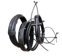 ZEPFJHE Confezione da 4 cinturini in pelle multistrato fatti a mano gioielli da polso texture regalo per donna e uomo catena in pelle, Misura unica, come descritto
