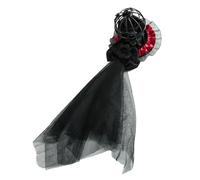 ZEPFJHE Copricapo nero con velo a gabbia con delicati accenti floreali per eventi cosplay e abiti da sera cappello gotico a gabbia per uccelli